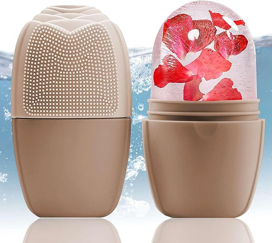 XHJRI Ice Face Roller Massager,Ice Cube Roller for Face, Eyes and Neck Naturally Conditioning and Skin Care,De-Puff Eye Bags,Reduce Migraine Pain,Reusable Massage Silicone Ice Mold (New Coffee)-Velvo Beauty