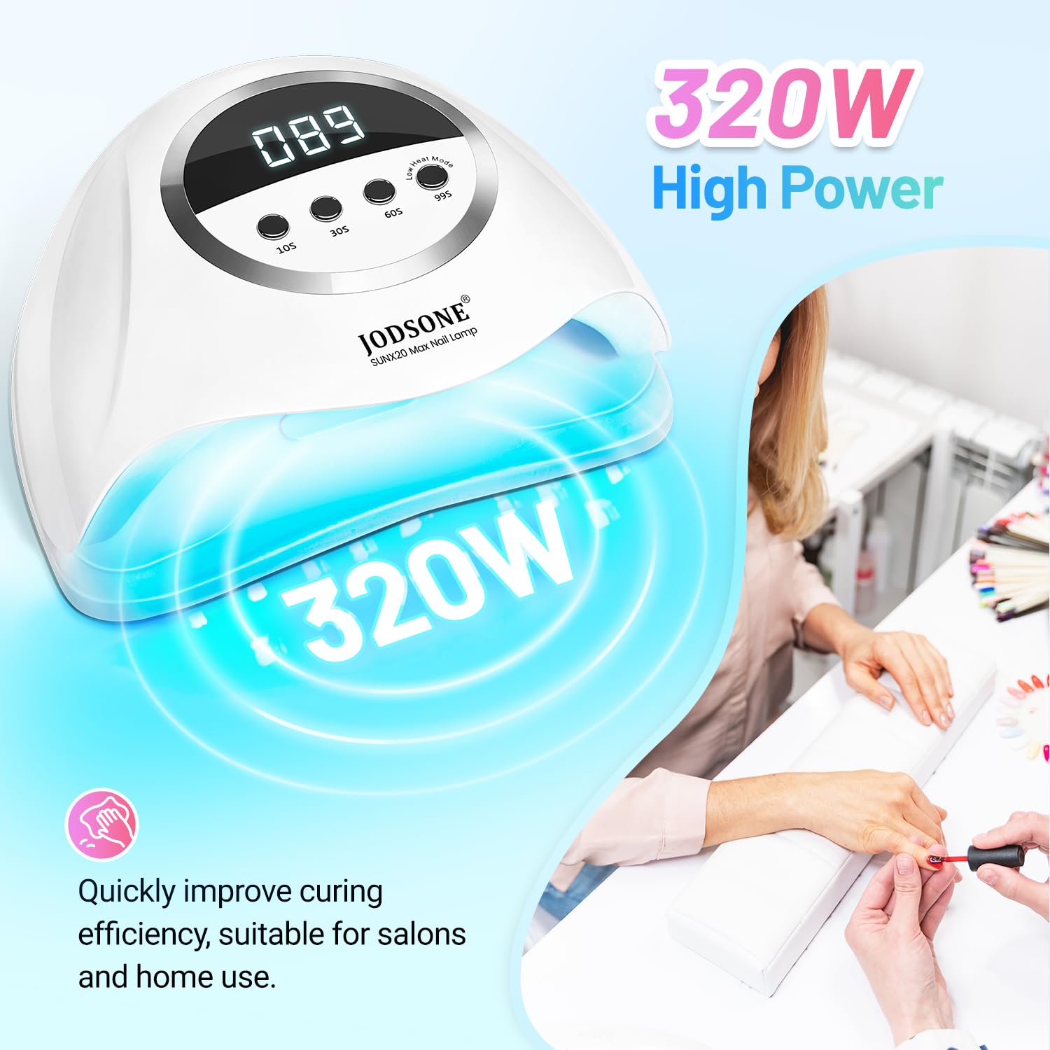 JODSONE U V LED Nail Lamp 320W, Nail Dryer for Gel Polish, Gel Nail Lamp with 72 Light Beads, Led Nail Light for Nails with Automatic Sensor & 4 Timers-Velvo Beauty