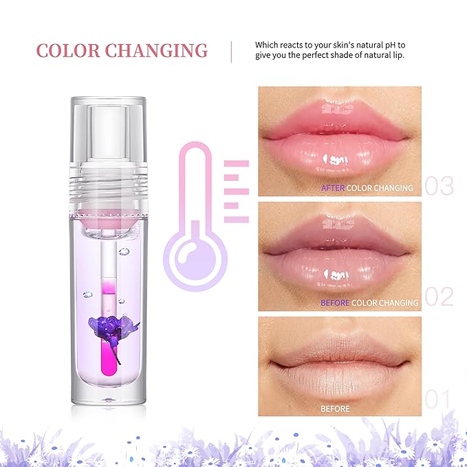 Flower Lip Oil, Hydrating Lip Glow Oil, Plumping Lip Oil, Non-Sticky Long Lasting Lip Oil Gloss, Transparent Lip Oil Tinted, Lip Plumper Gloss, Moisturize your lips and Reduce lip lines (05)-Velvo Beauty