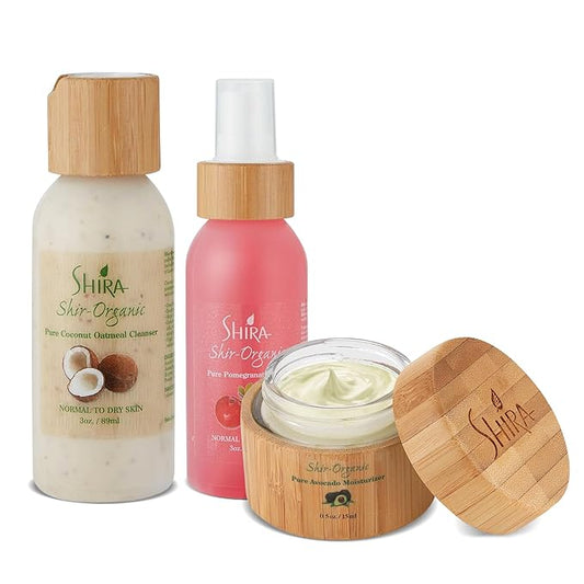 Shira Shir-Organic Trio for Normal to Dry Skin Care Kit for Healthy and Hydrated Skin With Coconut Oatmeal Cleanser(89ml) Pomegranate Toner (89ml) & Avocado Moisturizer(15ml)-Velvo Beauty