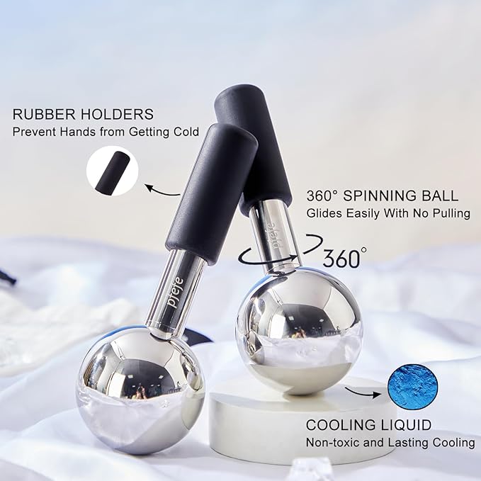 360 Rotating Ice Globes for Face & Eyes, Unbreakable Stainless Steel Cryo Sticks for Beauty Routines, Facials Cold Roller Colling Globes for Puffiness, Wrinkles, Dark Circles, Headaches-Velvo Beauty