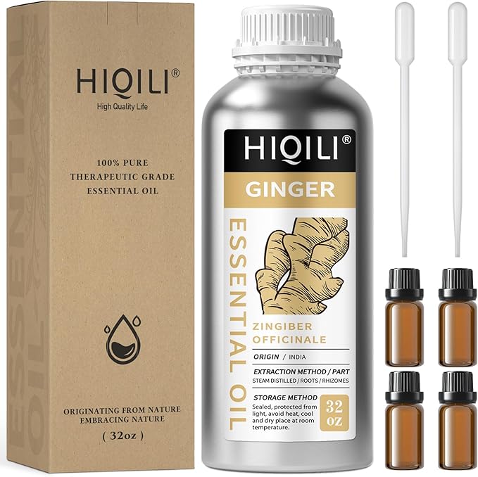 HIQILI 32 Fl Oz Ginger Oil, 100% Pure Natural Ginger Essential Oil for Hair, Massage, Skin - 1000ML-Velvo Beauty
