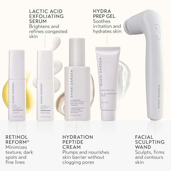 SHANI DARDEN SKINCARE Sculpt & Firm Travel Kit, Facial Sculpting Wand, Attachments, Retinol Reform & Lactic Serums, Peptide Cream & Pep Gel, 7 Items-Velvo Beauty