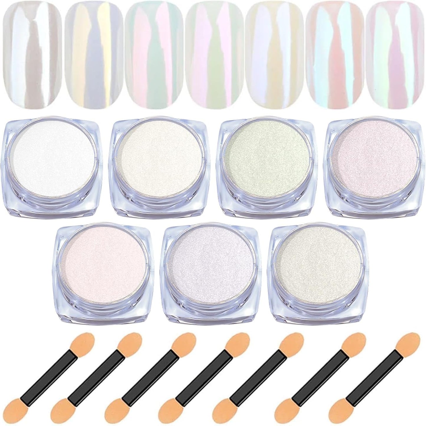 White Pearl Chrome Nail Powder: 7 Colors Iridescent Aurora Chrome Powder Pearl Mirror Effect Glitter Powder Pearlescent Ice Transparent Mermaid Pigment Dust for Nail Art Decoration-Velvo Beauty