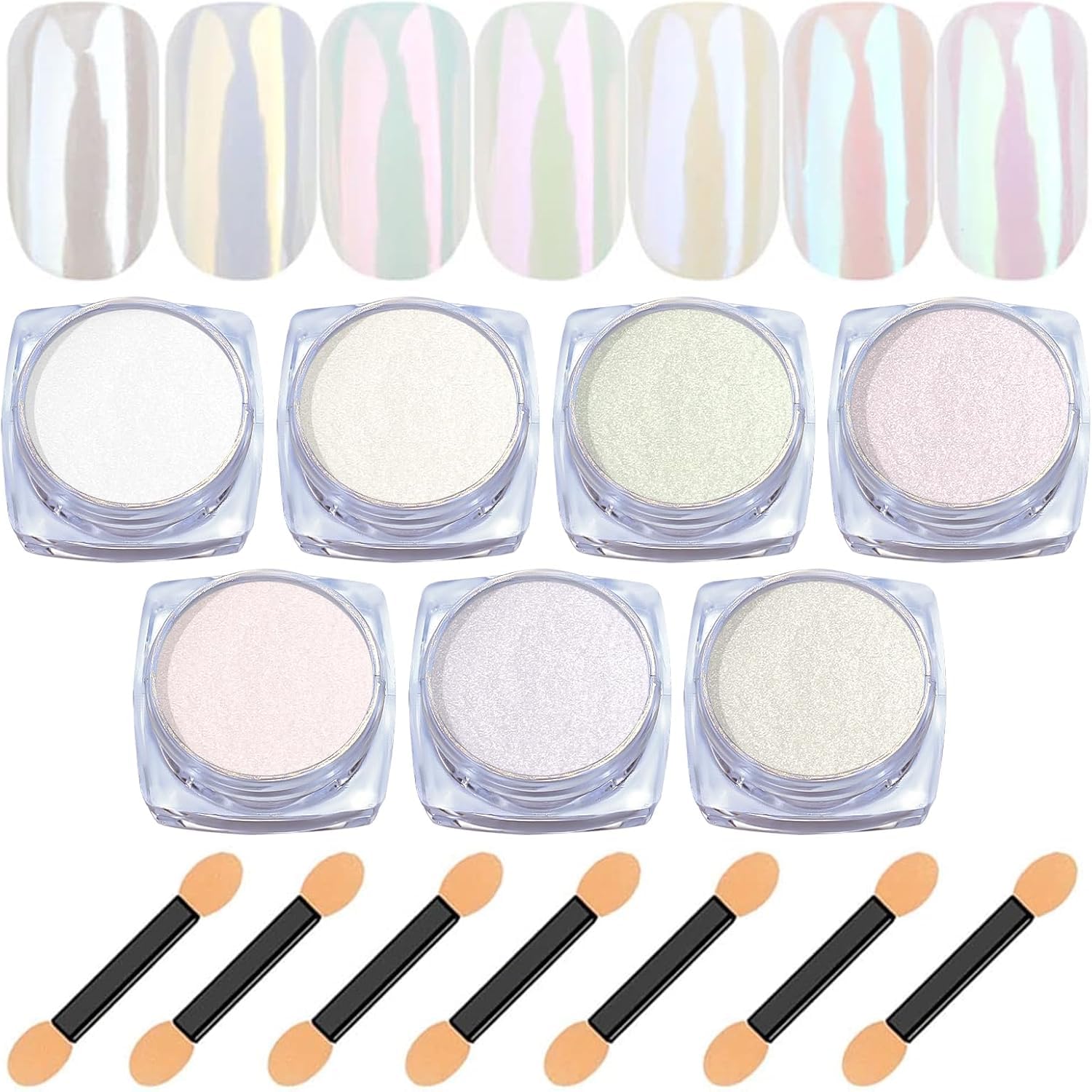 White Pearl Chrome Nail Powder: 7 Colors Iridescent Aurora Chrome Powder Pearl Mirror Effect Glitter Powder Pearlescent Ice Transparent Mermaid Pigment Dust for Nail Art Decoration-Velvo Beauty
