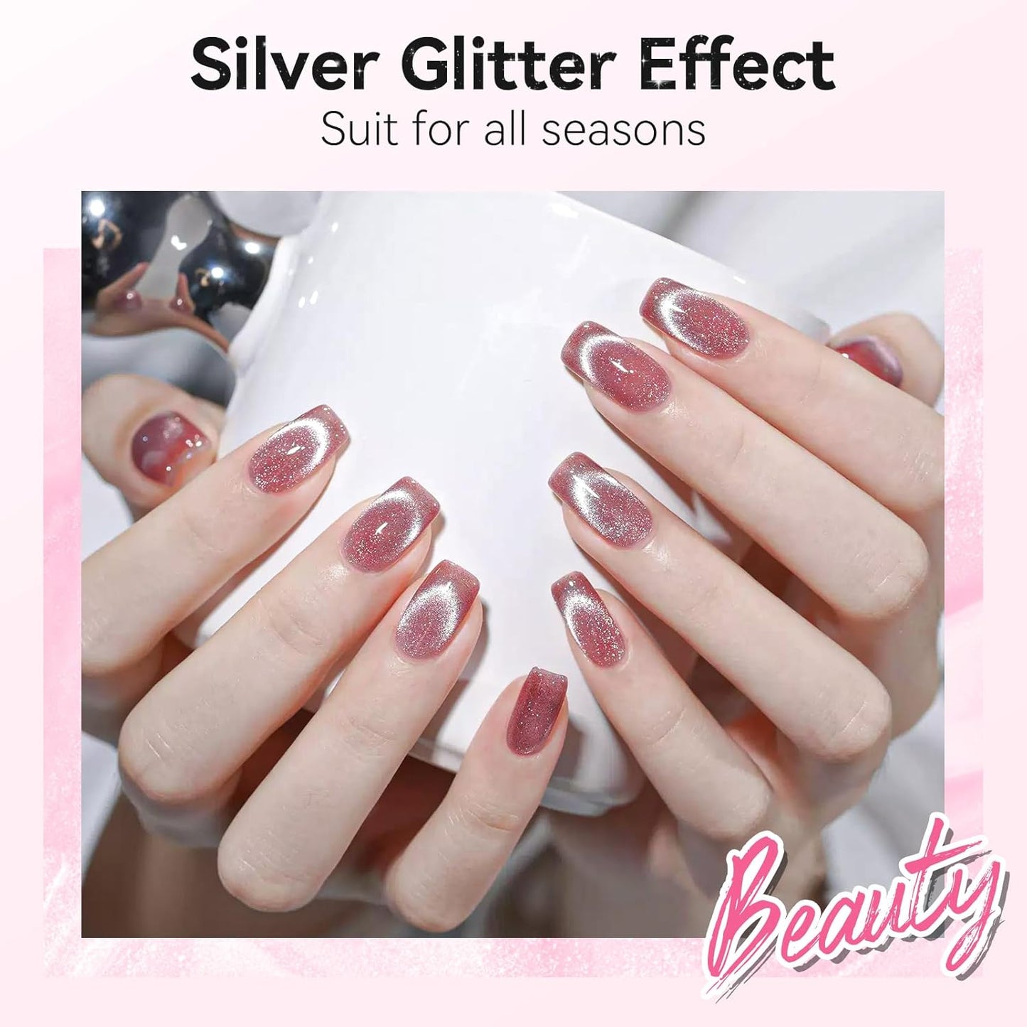 Makartt Universal Silver Cat Eye Gel Polish: Sparkle Glitter Nail Polish Holographic Magnetic Gel with Magnet DIY at Home for Beginner Easy to Use Nail Art Design Manicure 10ml-Velvo Beauty