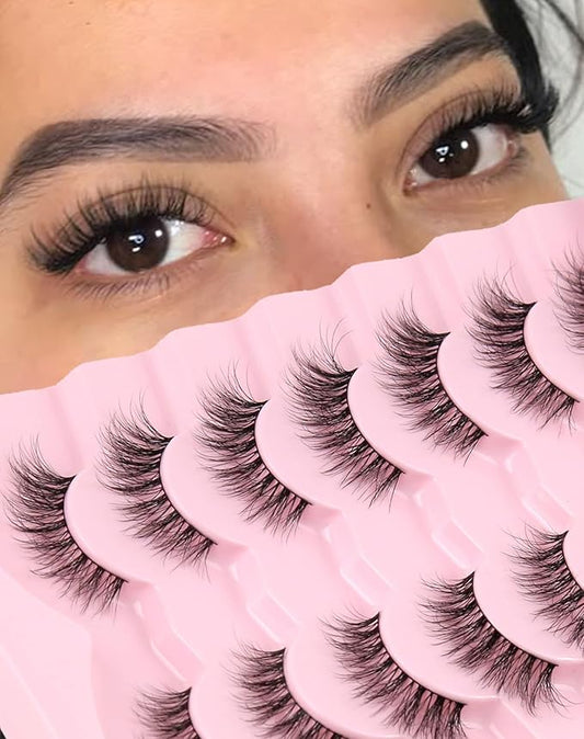 Eyelashes Natural Look Strip Lashes Wispy Natural Mink Lashes Volume Lash Fluffy Fake Eyelashes C Curl False Lashes Thick Eyelashes 7 Pairs-Velvo Beauty