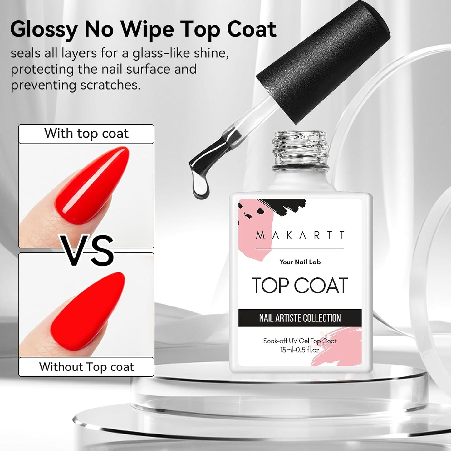 Makartt 15ml No Wipe Gel Top Coat and Peel Off Base Coat Set - 2Pcs Shine Finish Long Lasting No Filing Soak Off Clear Top Base Gel, UV LED Nail Lamp Required, for Women Nail Art DIY-Velvo Beauty