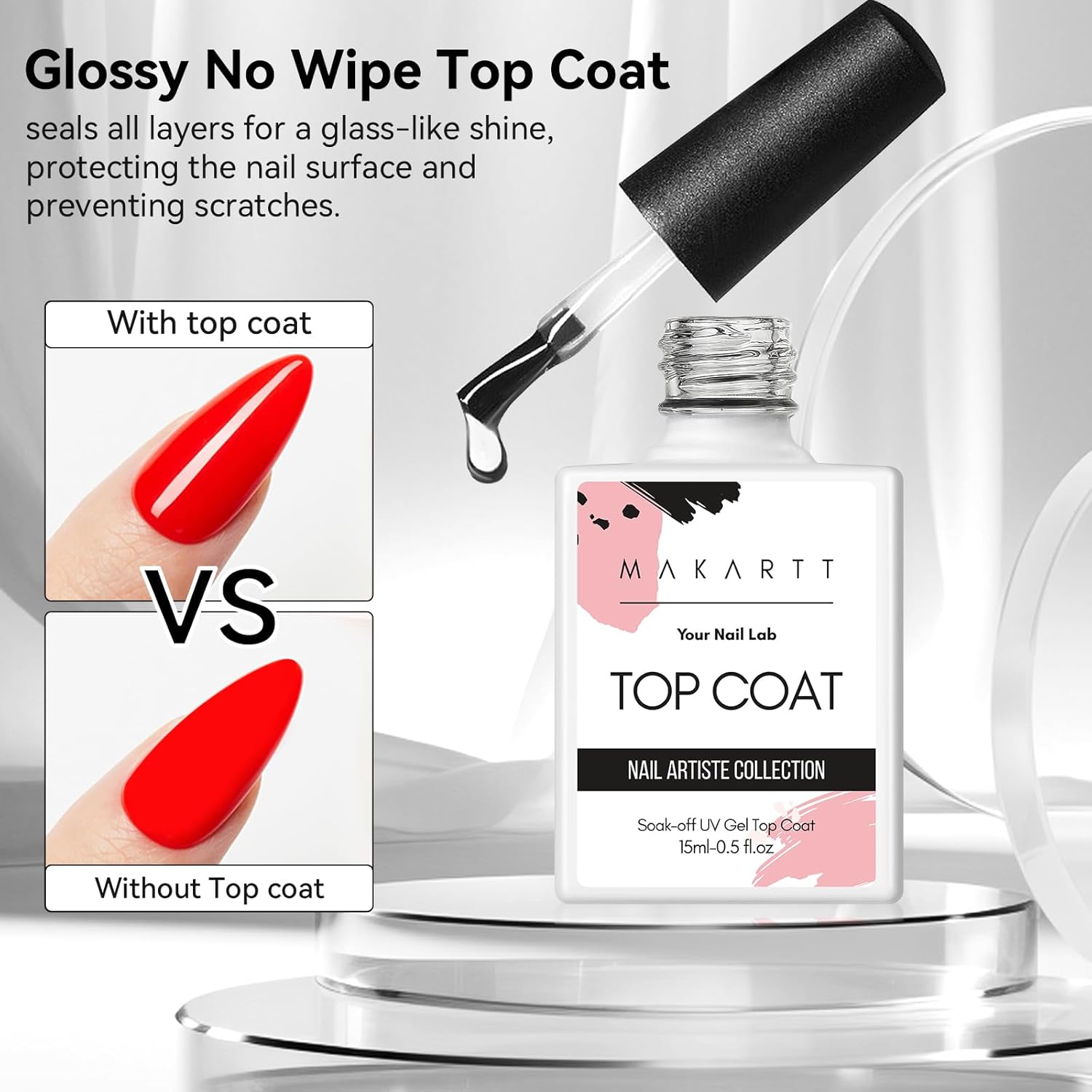 Makartt 15ml No Wipe Gel Top Coat and Peel Off Base Coat Set - 2Pcs Shine Finish Long Lasting No Filing Soak Off Clear Top Base Gel, UV LED Nail Lamp Required, for Women Nail Art DIY-Velvo Beauty