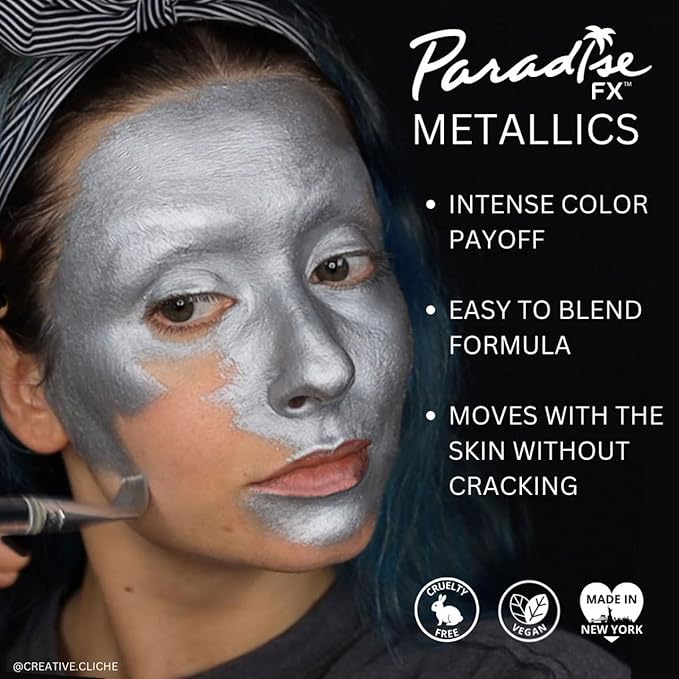 Mehron Makeup Paradise Makeup AQ Refill Size | Stage & Screen, Face & Body Painting, Cosplay, Halloween | Water Activated Face Paint, Body Paint, Cosplay Makeup .25 oz (7 ml) (Metallic Dark Blue)-Velvo Beauty