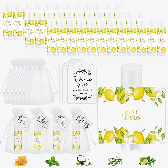 Fumete 50 Pack Lemon Baby Shower Party Gifts Favors Bulk Lip Balms for Guests Boys Girls Neutral Gender Reveal Favors for Baby Shower Prizes Souvenirs Bags Stuffer Classroom Prizes-Velvo Beauty