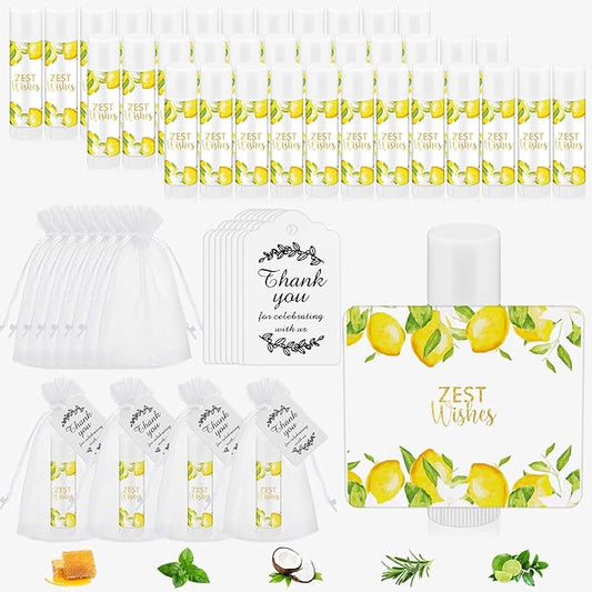 Fumete 50 Pack Lemon Baby Shower Party Gifts Favors Bulk Lip Balms for Guests Boys Girls Neutral Gender Reveal Favors for Baby Shower Prizes Souvenirs Bags Stuffer Classroom Prizes-Velvo Beauty
