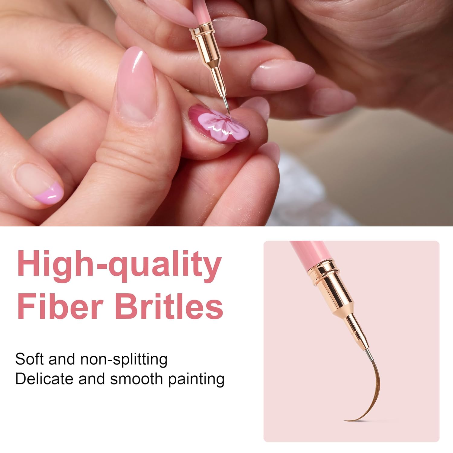 Artdone Metallic Nail Art Pens, Liner Brushes Set, 5PCS Pink Color Nail Tools For Long Lines, Thin Details, Fine Drawing, Liner Brush UV Gel Polish Painting Nail Design Sizes 5/8/12/20/25mm-Velvo Beauty