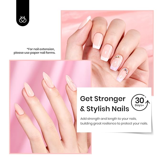 Beetles Pink Nude Builder Gel for Nails 7 in 1 Strengthener Gel for Nail Apex & Thickening Nail Extension DIY Salon at Home Beauty Gift Sets for Women Base Coat Top Coat Needed-Velvo Beauty