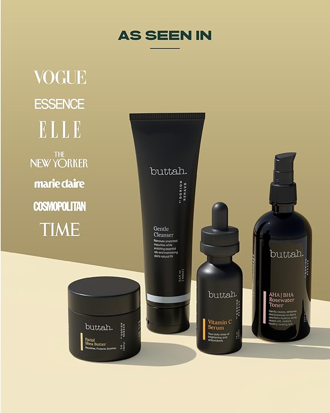 Buttah Skin Supreme Kit for Melanin Rich Skin | Facial Shea Butter 2 oz | Vitamin C Serum 1 oz | Cleanser 3.4 oz | Rosewater Toner 3.4 oz | Black Owned Skincare-Velvo Beauty