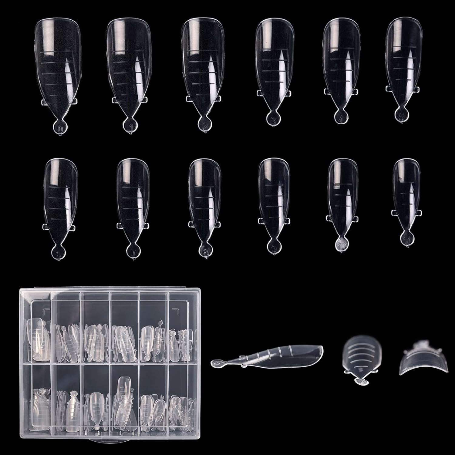 KADS 120PCS Clear Full Cover Dual Nail System Form UV Gel Acrylic Nail Art Mold Artificial Nail Tips with Scale for Extension (MODEL 9)-Velvo Beauty