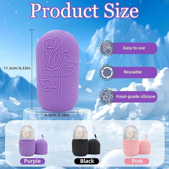Ice Face Roller Massager for Face, Reusable Silicone Ice Cube Mold, Facial Beauty Ice Roller, Reduce Puffiness and Dark Circles, Minimize Pores & Improve Skin Texture (Black)-Velvo Beauty