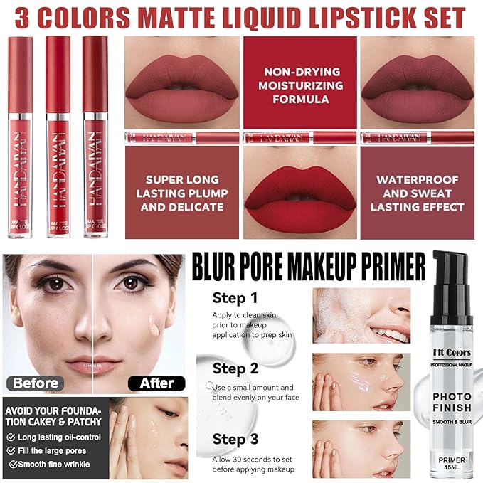 All in One Makeup Kit,Includes Naked Eyeshadow,Liquid Foundation,CC Cream,Lipstick Set,Mascara,Makeup Brush,Makeup Sponge,Eyebrow Powder,Eyebrow Soap,Eyeliner Stamp, Primer,Contour Stick,Cosmetic Bag-Velvo Beauty