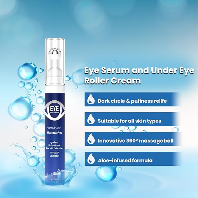 5% Caffeine Eye Serum and Under Eye Roller Cream with 360° Massage Ball for Dark Circles and Puffiness | Under Eye Bags Reduce Wrinkles & Fine Lines | Suitable for All Skin Types | Aloe Scented-Velvo Beauty