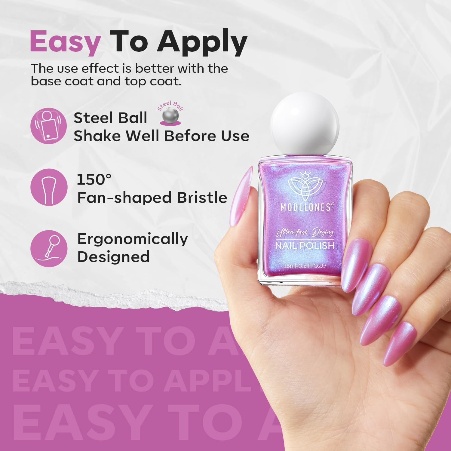 modelones Chrome Purple Nail Polish, 15 ml Quick Dry Nail Polish Mermaid Iridescent Shimmer Pearl Purple Nail Lacquer Long Last Shine Nail Art DIY Home Manicure Gift for Women Girls 0.5 Fl Oz-Velvo Beauty