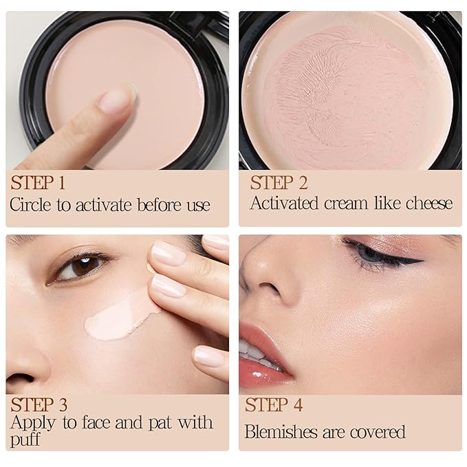 Powder Foundation,Long Wear Full Coverage Foundation with Sponge,Flawess Demi-Matte Finish,Brighten Correcting Color-Velvo Beauty