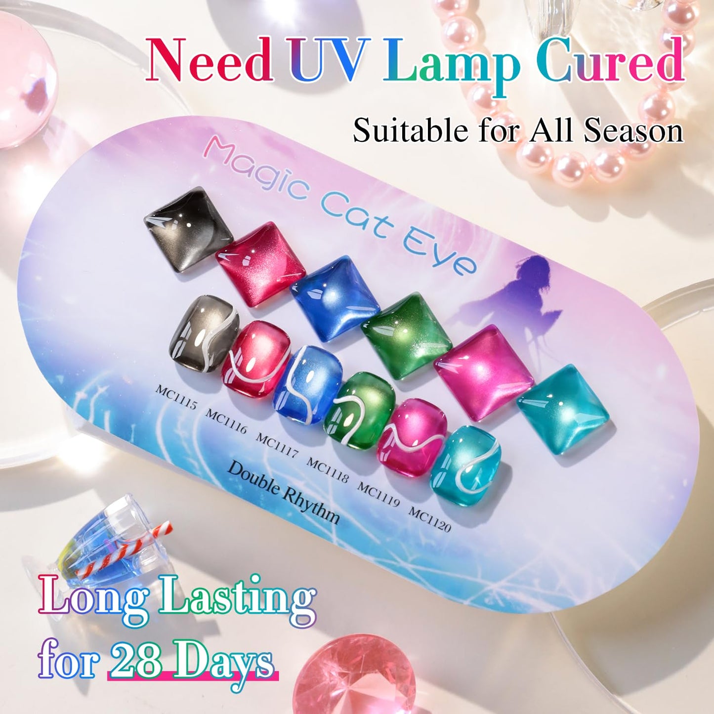 Double Rhythm Cat Eye Gel Polish Set 6 Colors Shimmer Glitter with Magnet Holographic Reflective Magnetic UV Gel Polish Art Kit (Black Burgundy Green Navy 6-Kit 41)-Velvo Beauty