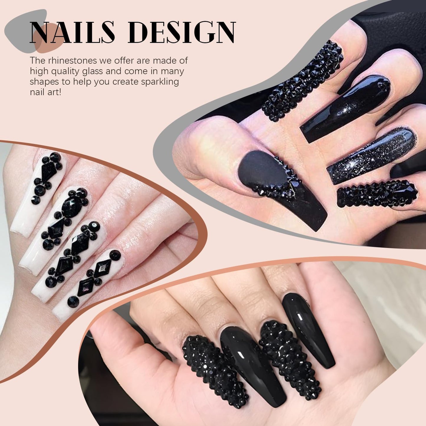 1680Pcs Black Glass Nail Rhinestones 180Pcs Multi Shapes Flatback Nail Gems + 1500Pcs 1.5-4mm Round Crystal, Manicure Nail Charms Diamond Gemstones for Acrylic Nails Decoration-Velvo Beauty