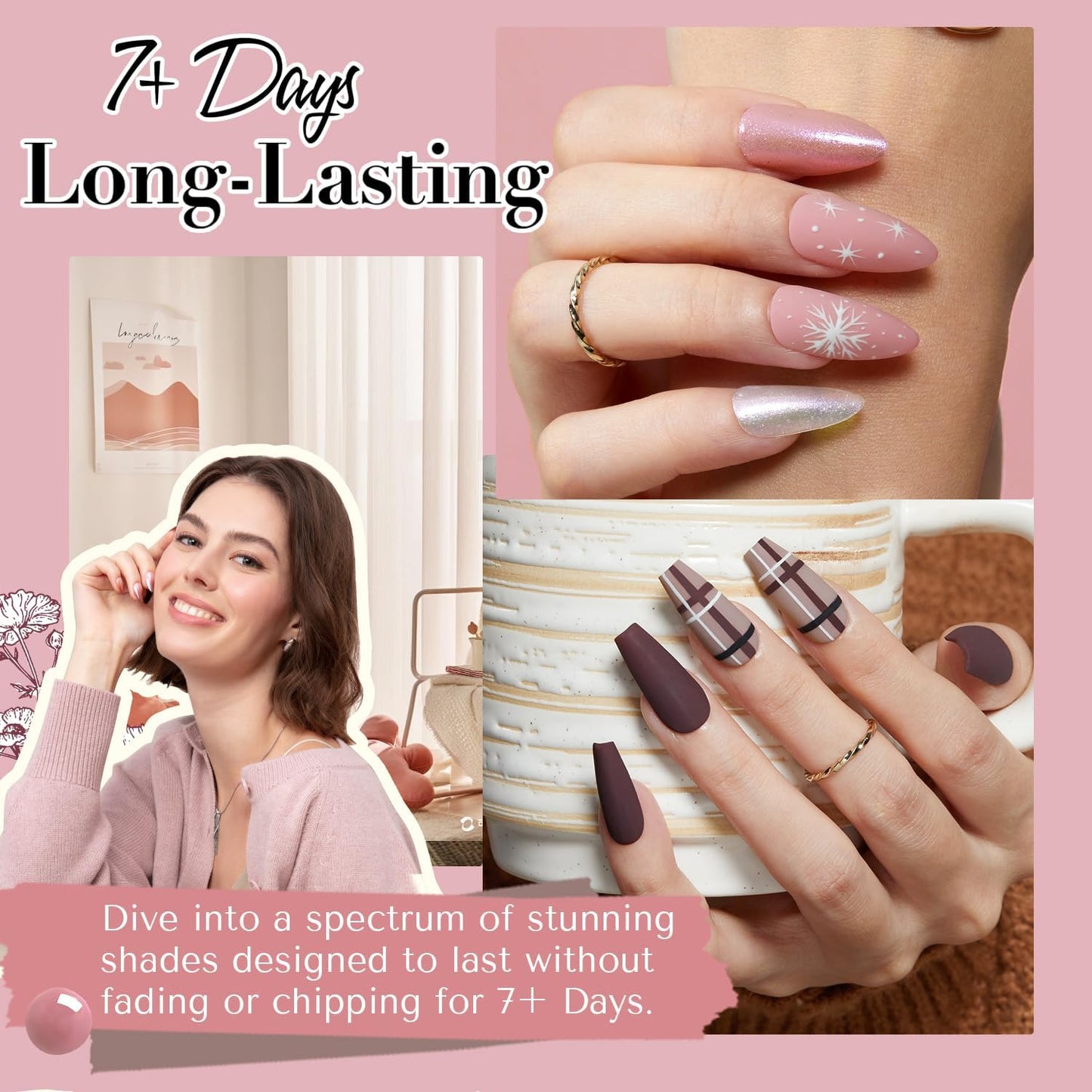 AZUREBEAUTY Nail Polish Set 4 Colors Pink Nude Glitter Nail Polish Quick Dry Natural Nail Lacquer Fingernail Kit with Top Coat DIY Salon Home-Velvo Beauty