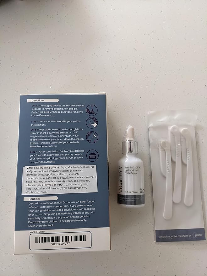 Dermaplaning Tool – Practical Eyebrow, Face and Peach Fuzz Hair Removal Razors for Women - With Vitamin C Facial Serum - 3 Pack Dermaplane Razor Blades-Velvo Beauty