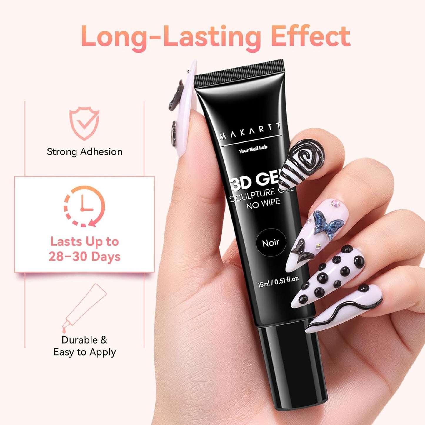 Makartt 3D Gel Nail Art: 15g Sculpting Gel Nail Art Glue for Craving Black Candy Molding Gel No Wipe Embossed Gel Polish Rhinestone Nails Charm Glue Decoration Manicure Designs (Noir)-Velvo Beauty