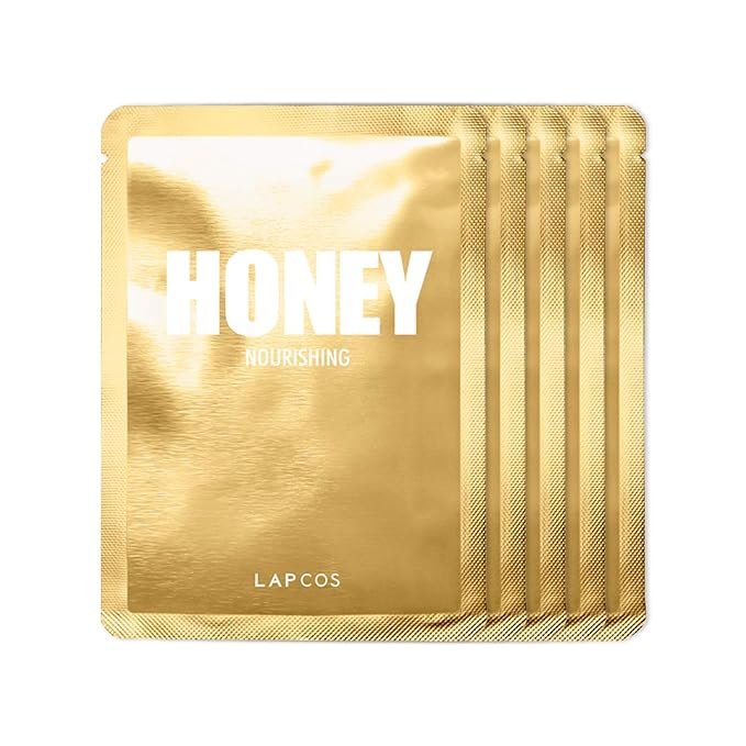 LAPCOS Honey Sheet Mask, Daily Face Mask with Hyaluronic Acid and Antioxidants to Hydrate and Tighten Dry Skin, Korean Beauty Favorite, 5-Pack-Velvo Beauty