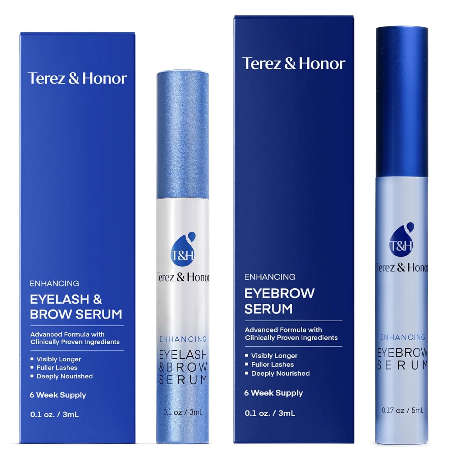 Natural Eyelash Serum with Eyebrow Serum Set - Boost Eyelash Growth Enhancer for Longer, Thicker, Fuller-Looking Lashes and Brows - Gentle & Effective Formular [3 mL + 5mL]-Velvo Beauty