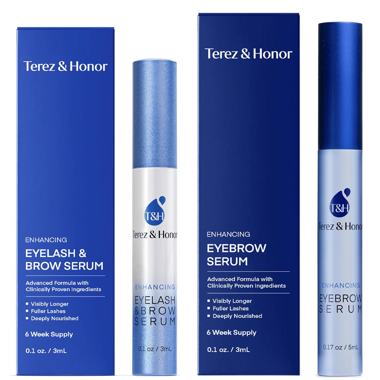 Natural Eyelash Serum with Eyebrow Serum Set - Boost Eyelash Growth Enhancer for Longer, Thicker, Fuller-Looking Lashes and Brows - Gentle & Effective Formular [3 mL + 5mL]-Velvo Beauty