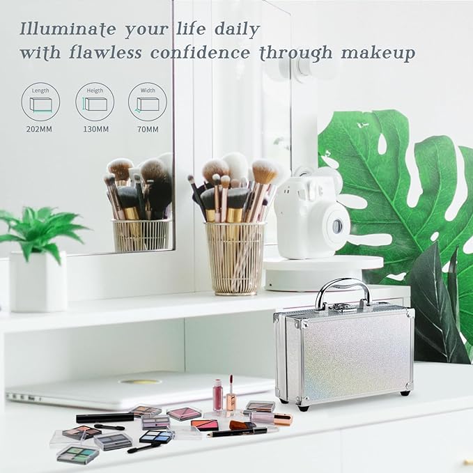 Color Nymph Beginner Makeup Kits For Teens With Train Case Included Full Makeup Kit Eyeshadow Palette Blushes Bronzer Highlighter Lipstick Brushes Mirror (White)-Velvo Beauty