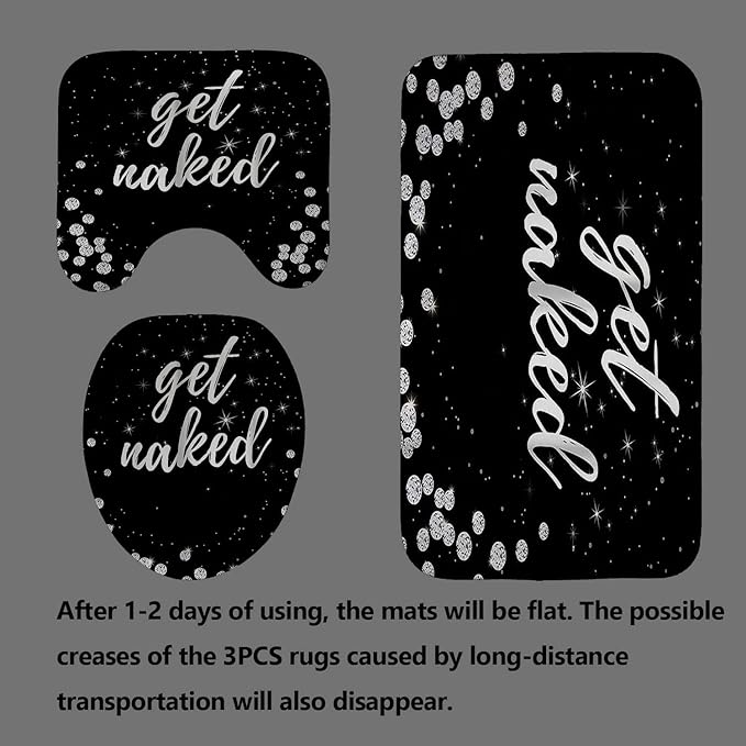 4PCS Luxury Diamond Shower Curtain Set, Bling Rhinestone Gem Crystal Jewelry Shining Starry Sky Galaxy Bathroom Decor, Waterproof Fabric Black Shower Curtain, Get Naked Bath Mat Toilet Rug-Velvo Beauty