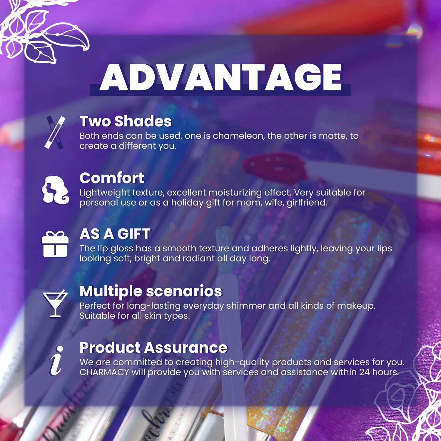 CHARMACY Multichrome Double Head Non-Stick Lip Gloss, Metallic Colourful Lip Glaze, Anti-transfer, Long Lasting Waterproof Liquid Lipstick Makeup (#05)-Velvo Beauty