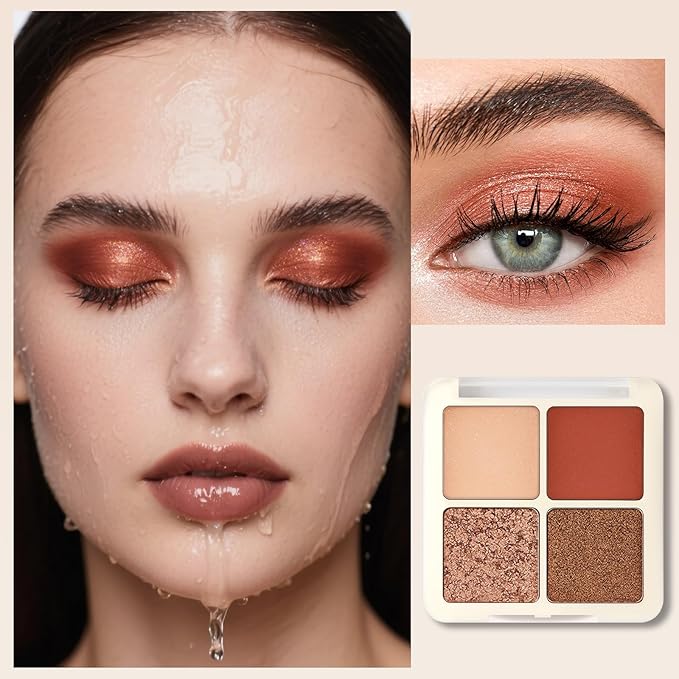Erinde Quads Matte Eye Shadow Powder Makeup Palette, Nude Neutral Brown & Champagne Pink Shimmer Eyeshadow, Long Wearing Waterproof Everyday Eye Makeup, sombras de ojos, Maple Champagne-Velvo Beauty