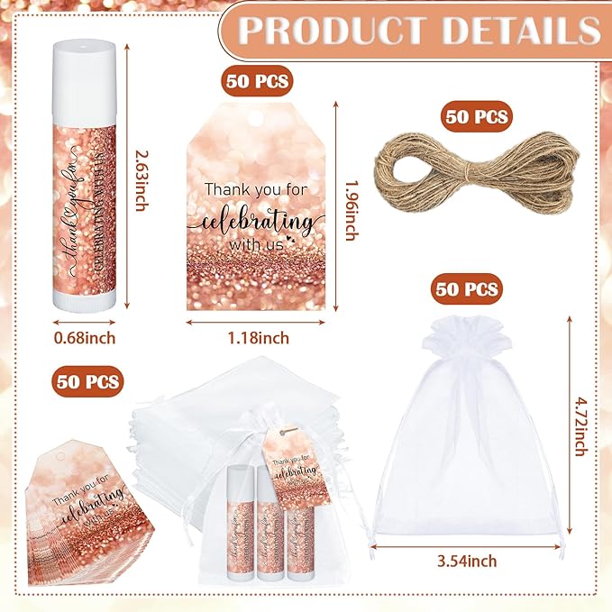 Dunzy 50 Pack Bridal Shower Favors Gifts Bulk Lip Balms Wedding Bachelorette Favors Baby Shower Favors Prizes Souvenirs Thank You Appreciation Gifts for Guests Women Men Coworker Staff-Velvo Beauty