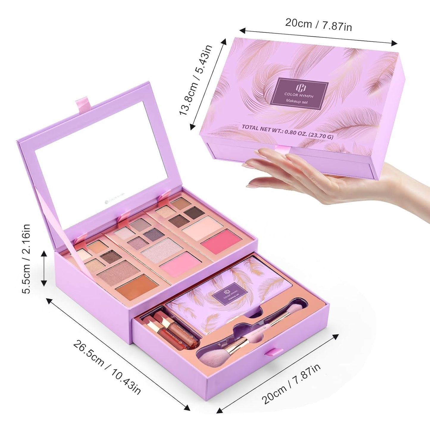 Color Nymph Small Makeup Palette Set for Face | Cosmetics Gift Set for Women & Girls | 12 Colors Eyeshadow, Blush, Highlighter, Contour Powder, Lip Gloss & Brush Kit | Travel-Friendly (Purple)-Velvo Beauty