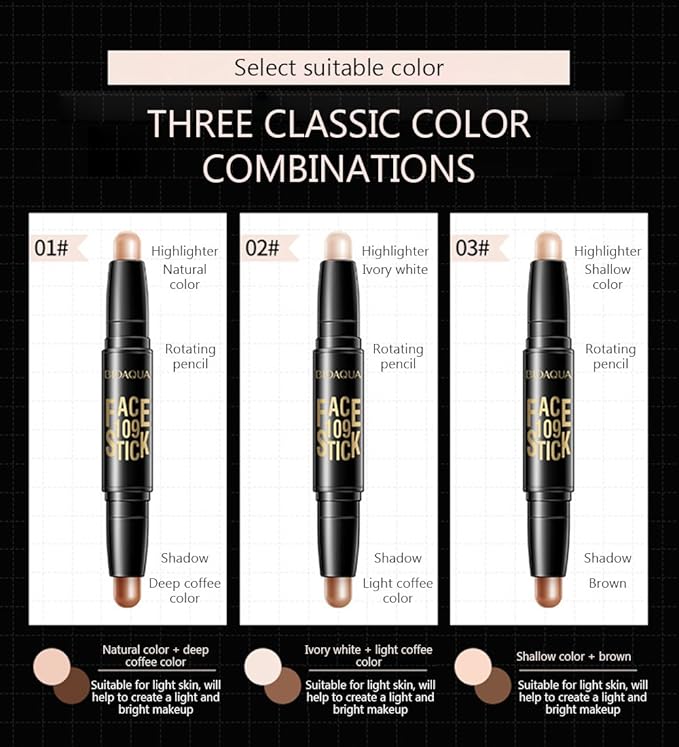 BIOAQUA Play 109 Face Stick Contour Duo 2 in 1 Highlighter Pencil (#02 IVORY WHITE / LIGHT COFFEE)-Velvo Beauty