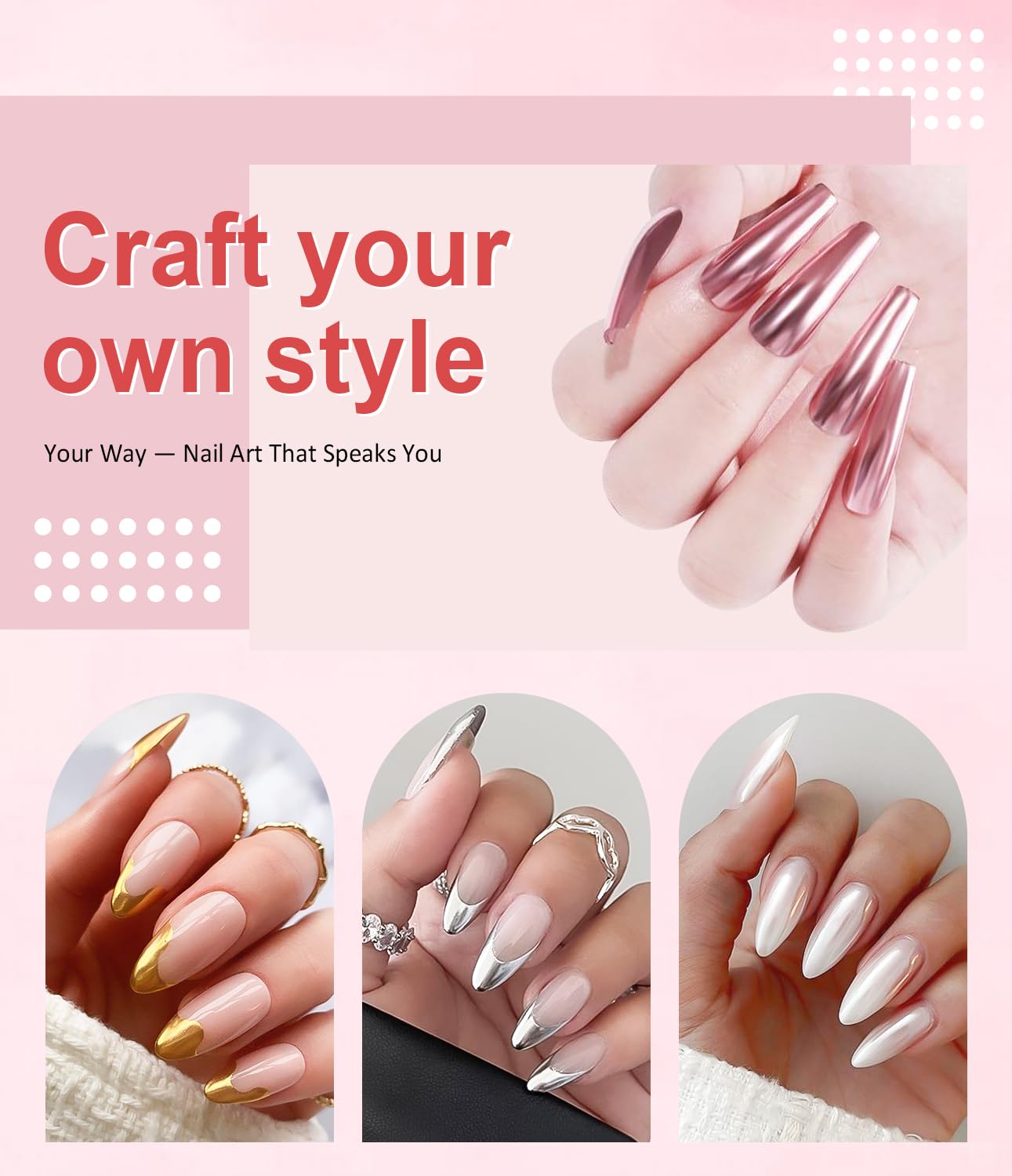 Gold Chrome Nail Powder BISHENGYF -【Magic Mirror Effect】 Pearl Chrome Nail Powder Aurora Mermaid Iridescent White Roas Gold Nail Chrome Powder Pigment Glitter Dust for Manicure Decroation DIY-Velvo Beauty