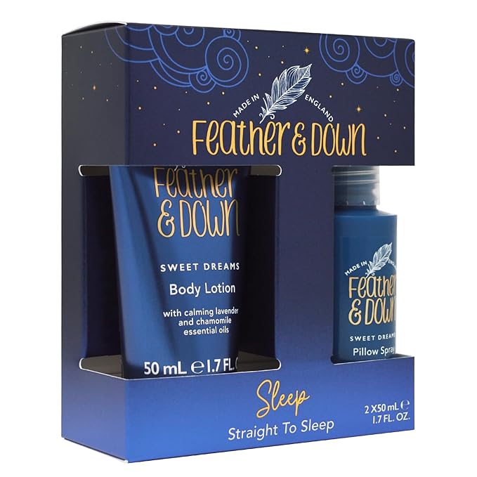Feather & Down Straight to Sleep Gift Set: 50ml Pillow Spray & 50ml Body Lotion, The Perfect Sleep Duo, Infused with Lavender & Chamomile Essential Oils, Vegan & Cruelty Free-Velvo Beauty