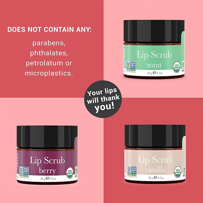 Organic Lip Scrub Berry - Lip Scrubs Exfoliator & Moisturizer, Lip Exfoliator Scrub, Sugar Lip Scrubs, Lip Sugar Scrub, Lip Care Products for Chapped Lips, Lip Scrubber, Lip Moisturizer for Dry Lips-Velvo Beauty