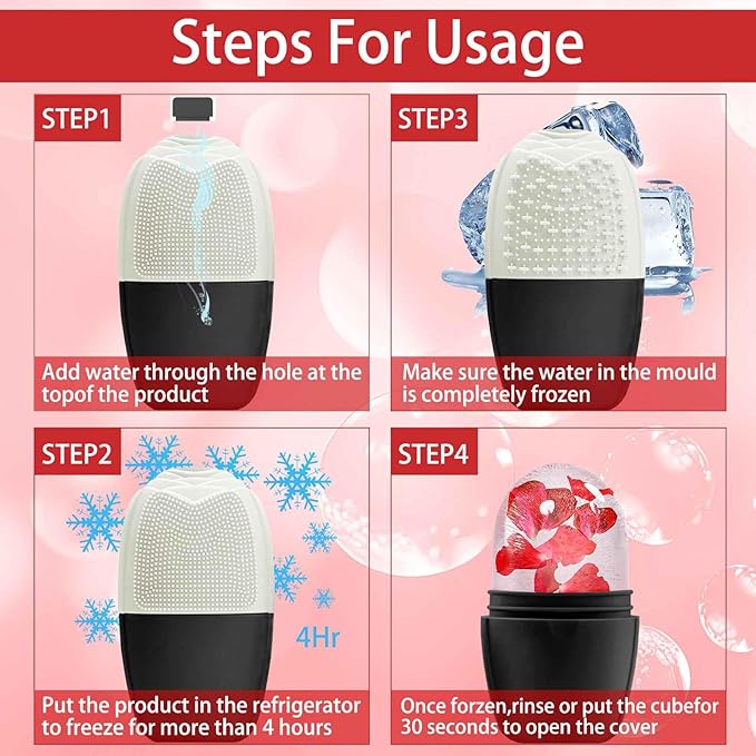 XHJRI Ice Face Roller Massager,Ice Cube Roller for Face, Eyes and Neck Naturally Conditioning and Skin Care,De-Puff Eye Bags,Reduce Migraine Pain,Reusable Massage Silicone Ice Mold (New Black White)-Velvo Beauty