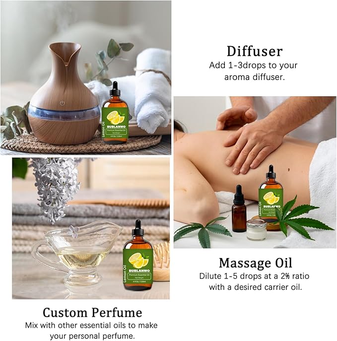 Lemon Essential Oil for Hair Scalp Massage 100% Pure and Natural Massage Aromatherapy 4 Fl Oz 118ML-Velvo Beauty