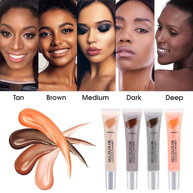 Liquid Concealer Makeup 4Pcs,Corrector Foundation for Black Women Oily Dry Skin, Foundation Concealer in One Primer Face Makeup Full Coverage, Advanced Pore Minimizer, Lightweight All-Day Hold,0.67 oz-Velvo Beauty