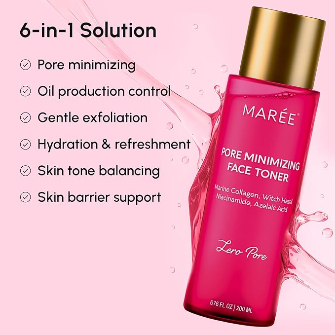 MAREE Pore Minimizer for Face Toner – Oil Control Facial Toner with Niacinamide, Witch Hazel & Marine Collagen – Gentle Exfoliating Face Toner for Women – Oily, Normal, Sensitive Skin – Tonico Facial-Velvo Beauty