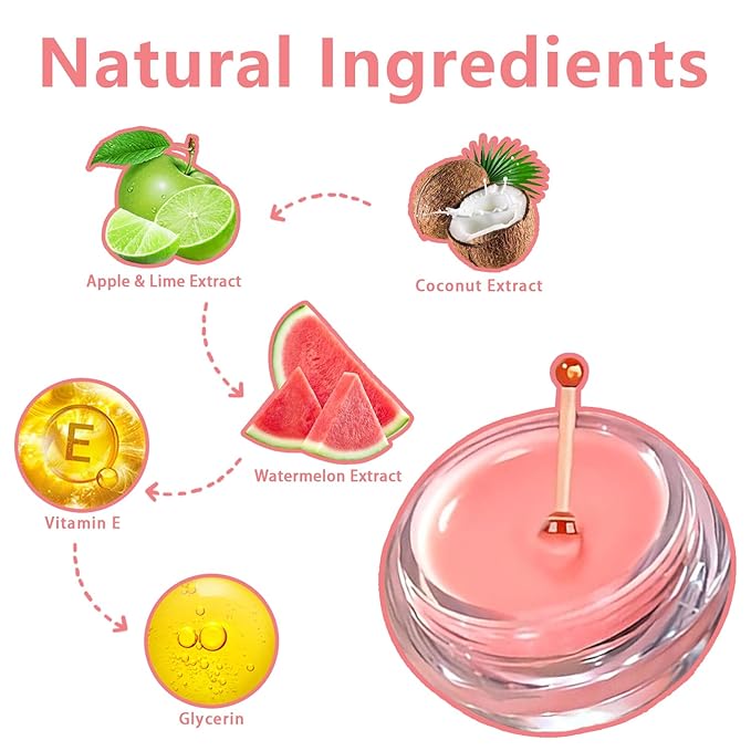 3 Pcs Bee Lip Balm Honey Pot, Coconut Watermelon Apple Lime Lip Mask Overnight, Moisturizing Lip Sleeping Mask, Hydrate Repair Prevent Dry Cracked Lip Exfoliator (Coconut +Watermelon+Apple Lime)-Velvo Beauty