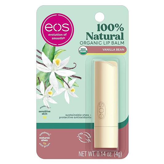 eos 100% Natural & Organic Lip Balm Stick- Vanilla Bean | Dermatologist Recommended for Sensitive Skin | All-Day Moisture Lip Care Products | 0.14 oz-Velvo Beauty