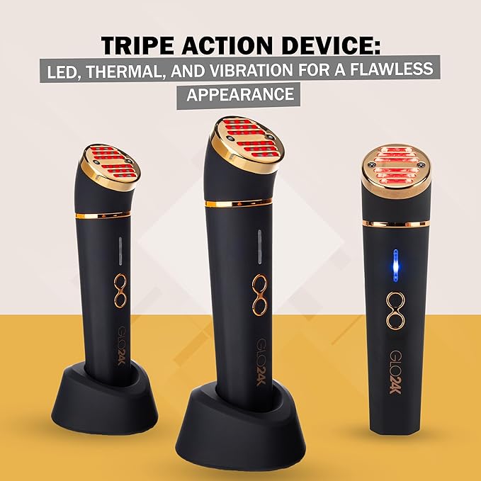 GLO24K Red Light Beauty Device for Face & Neck – 3-in-1 Facial and Neck Massager with Triple LED & Advanced Vibration Technology-Velvo Beauty